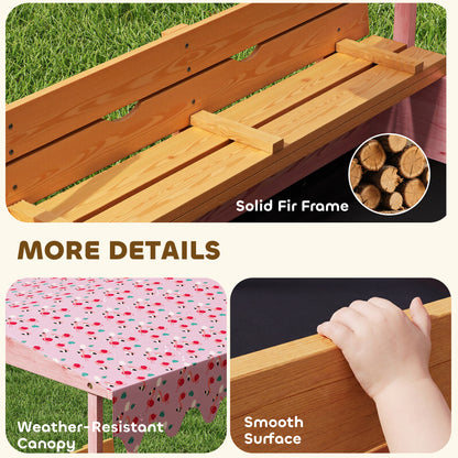 Wooden Sandbox with Cover, Kids Sandbox Outdoor with Seat,