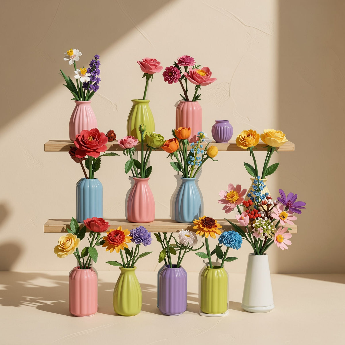 Small-particle ABS plastic flower building blocks packed in a color box