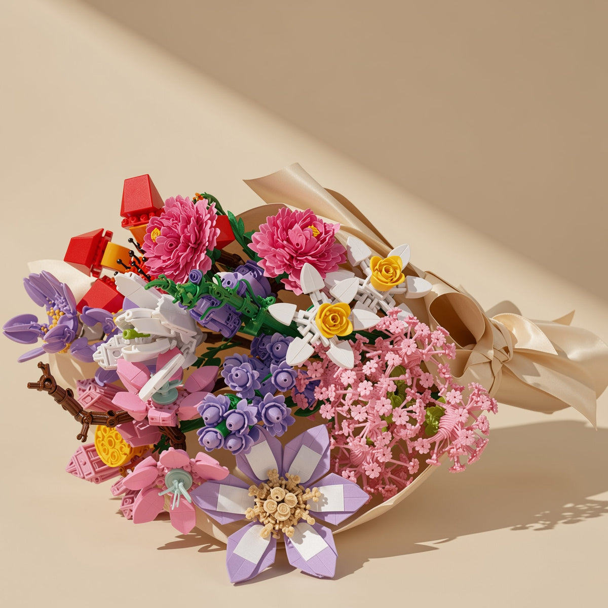 Small-particle ABS plastic flower building blocks packed in a color box - view 4