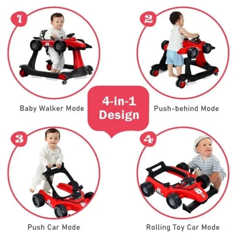4-in-1 Baby Push Walker with Adjustable Height and Speed - Red