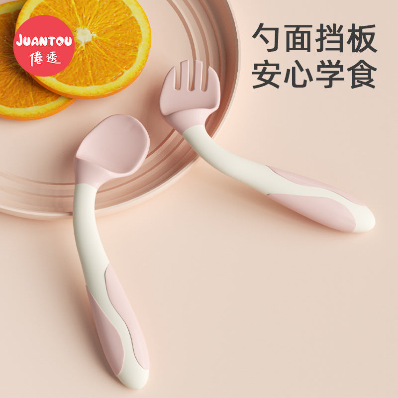 Baby Learn to Eat Training Spoon Elbow Fork Spoon Training suit Baby Supplementary Spoon Curved Children's Tableware - image 2