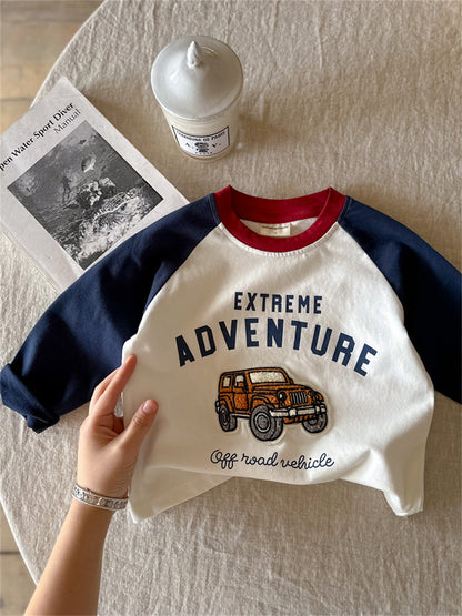 In-Stock Children's T-Shirt, Spring and Autumn Style, Boys' Cartoon Embroidery, All-Cotton T-Shirt, Girls' Stylish Color-Blocking Raglan Sleeve Base Shirt - image 4