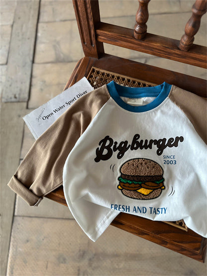 In-Stock Children's T-Shirt, Spring and Autumn Style, Boys' Cartoon Embroidery, All-Cotton T-Shirt, Girls' Stylish Color-Blocking Raglan Sleeve Base Shirt - image 5