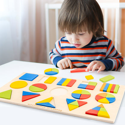 Montessori Shape Cognitive Matching Toy 1-2-3 Years Old Baby Early Education Geometric Equal Panel Children's Wooden Puzzle - image 2