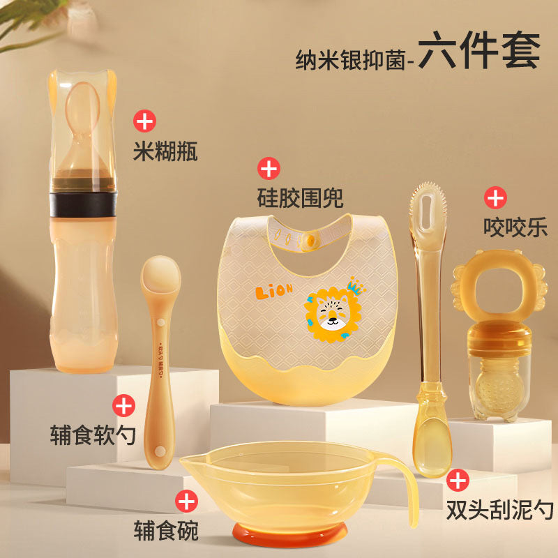 Children's Silicone Tableware suit Baby's Supplementary Food Baby's Bowl and Spoon suit Bite Bite Bite for Newborn Children Feed Water and Eat Rice Paste - image 1