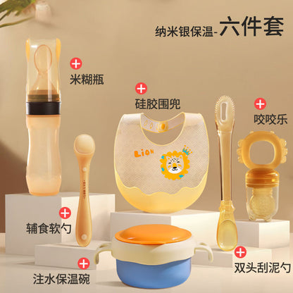 Children's Silicone Tableware suit Baby's Supplementary Food Baby's Bowl and Spoon suit Bite Bite Bite for Newborn Children Feed Water and Eat Rice Paste - image 2