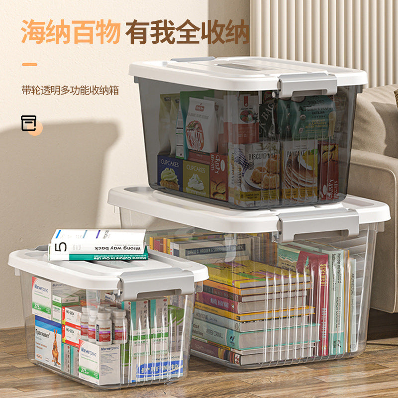 Large-Capacity Transparent Storage Box Plastic Household Daily-Use Wheeled Storage Box Dormitory Clothes and Toy Storage Box - image 1