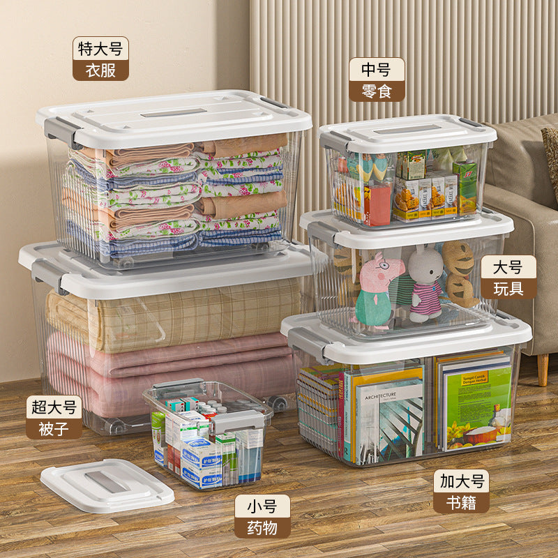 Large-Capacity Transparent Storage Box Plastic Household Daily-Use Wheeled Storage Box Dormitory Clothes and Toy Storage Box - image 2