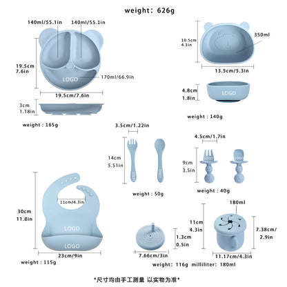 Silicone Dinner Plate Baby Bib Silicone Bowl Spoon Bear Baby Children's Tableware Dinner Plate suit Food Supplemented Bowl Maternal and Infant Supplies - image 2