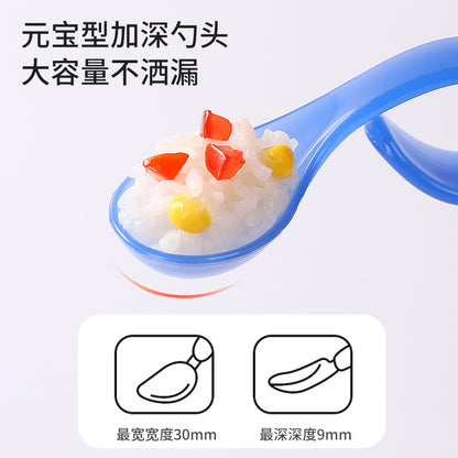 Baby eating training auxiliary spoon ingot spoon head bend handle training fork spoon self-feeding elbow auxiliary spoon fork - image 3