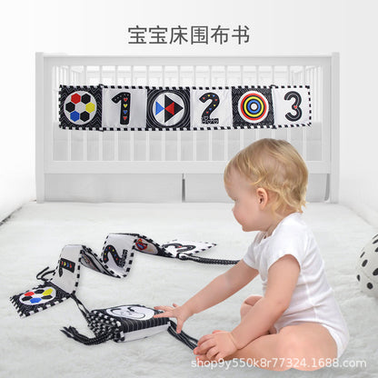 Baby Crib Hanging Cloth Book, Funny Mirror Cloth Book, Black and White High Contrast Early Education Baby Hand Book, Bed Hanging Toy, Cross-Border - image 1