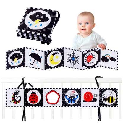 Baby Crib Hanging Cloth Book, Funny Mirror Cloth Book, Black and White High Contrast Early Education Baby Hand Book, Bed Hanging Toy, Cross-Border - image 5