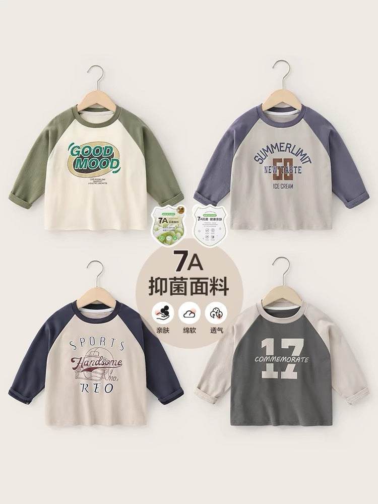 [7A Antibacterial] AINI Children's Printed Long-sleeved T-shirt with Korean Spring and Autumn Children's Wear Baby Crewneck Base Shirt - image 3