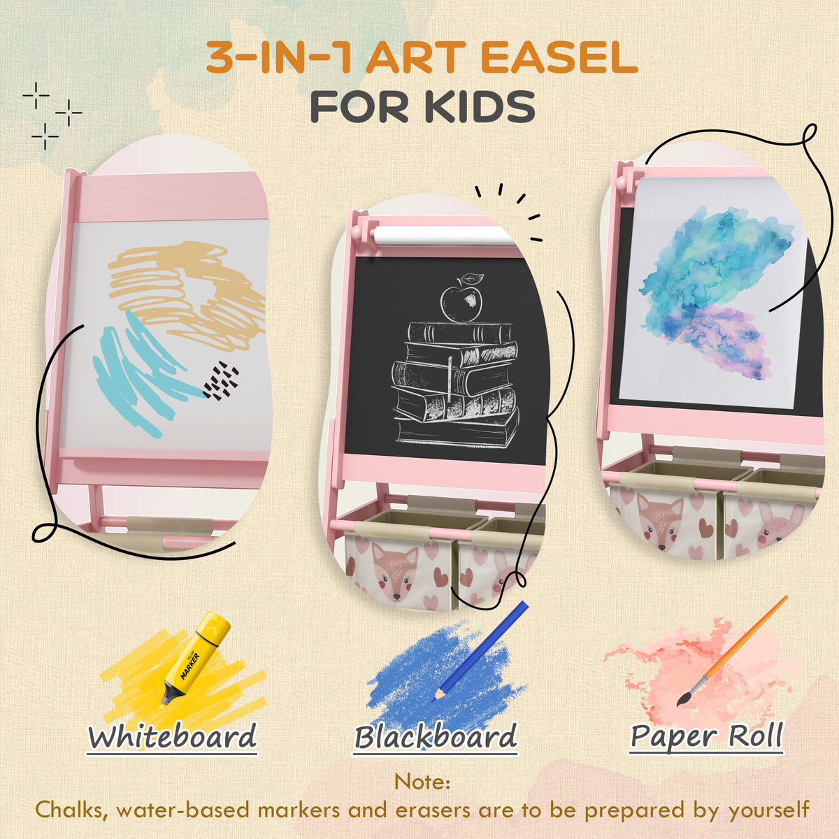 Art Easel for Kids with Paper Roll, Blackboard, Whiteboard,