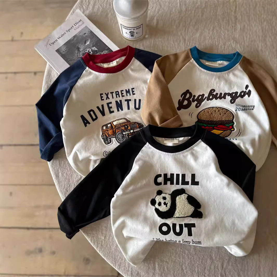 Children's Cartoon T-Shirt 2026 Spring and Autumn Cartoon Cotton T-Shirt for Boys and Girls Stylish Color-Blocking Raglan Sleeve Base Shirt Wholesale - image 1