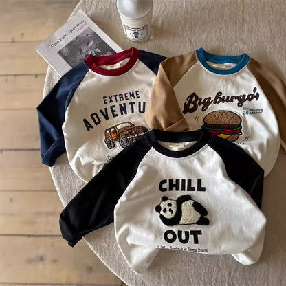 Children's Cartoon T-Shirt 2026 Spring and Autumn Cartoon Cotton T-Shirt for Boys and Girls Stylish Color-Blocking Raglan Sleeve Base Shirt Wholesale - image 1