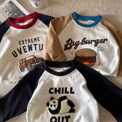 Children's Cartoon T-Shirt 2026 Spring and Autumn Cartoon Cotton T-Shirt for Boys and Girls Stylish Color-Blocking Raglan Sleeve Base Shirt Wholesale - image 2