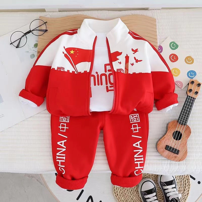 Children's suit Spring and Autumn Stylish Baby Clothes Spring and Autumn Baby Chinese Three-piece Handsome Baby Clothes - image 1
