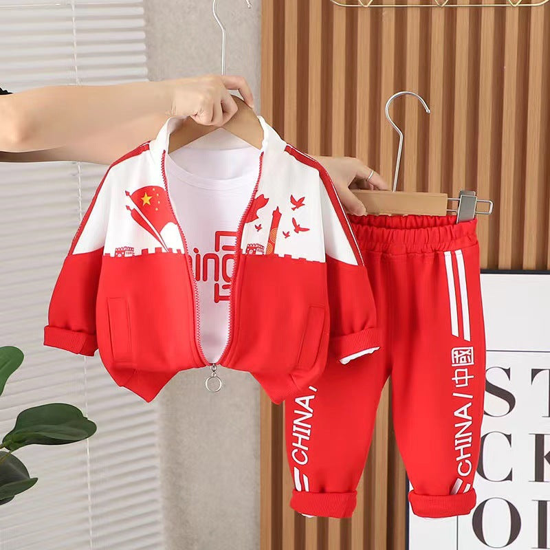 Children's suit Spring and Autumn Stylish Baby Clothes Spring and Autumn Baby Chinese Three-piece Handsome Baby Clothes - image 2