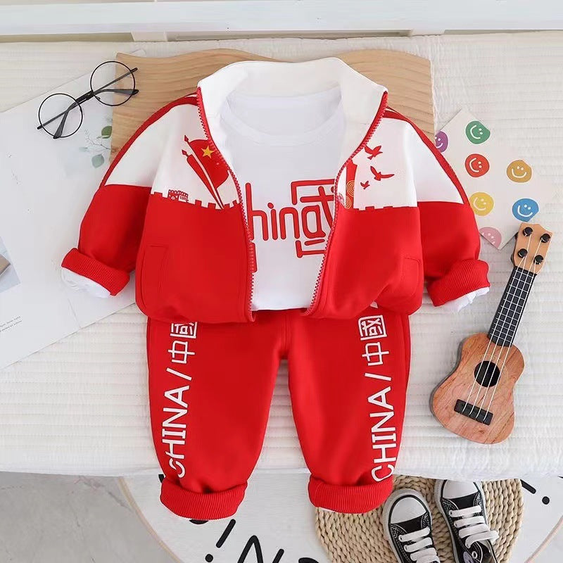 Children's suit Spring and Autumn Stylish Baby Clothes Spring and Autumn Baby Chinese Three-piece Handsome Baby Clothes - image 4