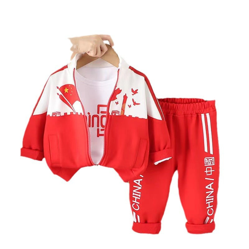 Children's suit Spring and Autumn Stylish Baby Clothes Spring and Autumn Baby Chinese Three-piece Handsome Baby Clothes - image 5