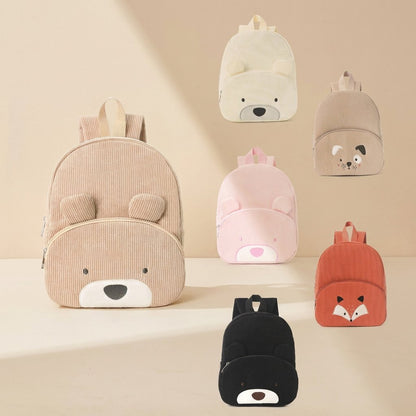 Corduroy animal-pattern backpack with a curved shoulder strap