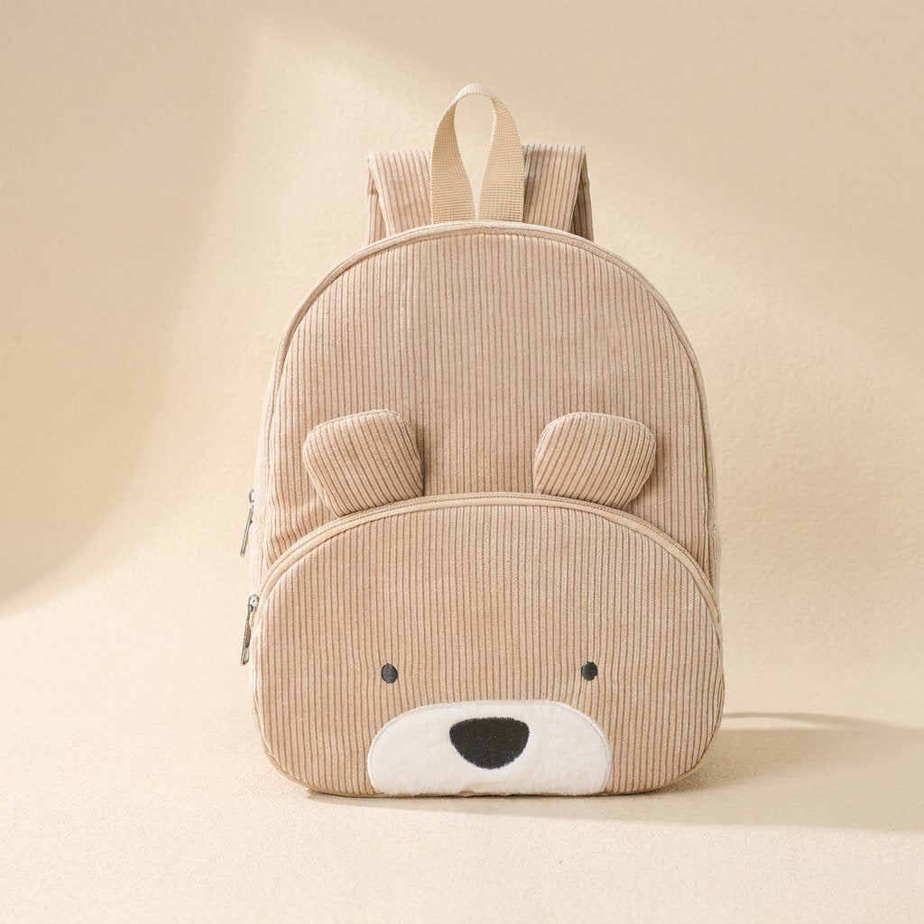 Corduroy animal-pattern backpack with a curved shoulder strap - view 2