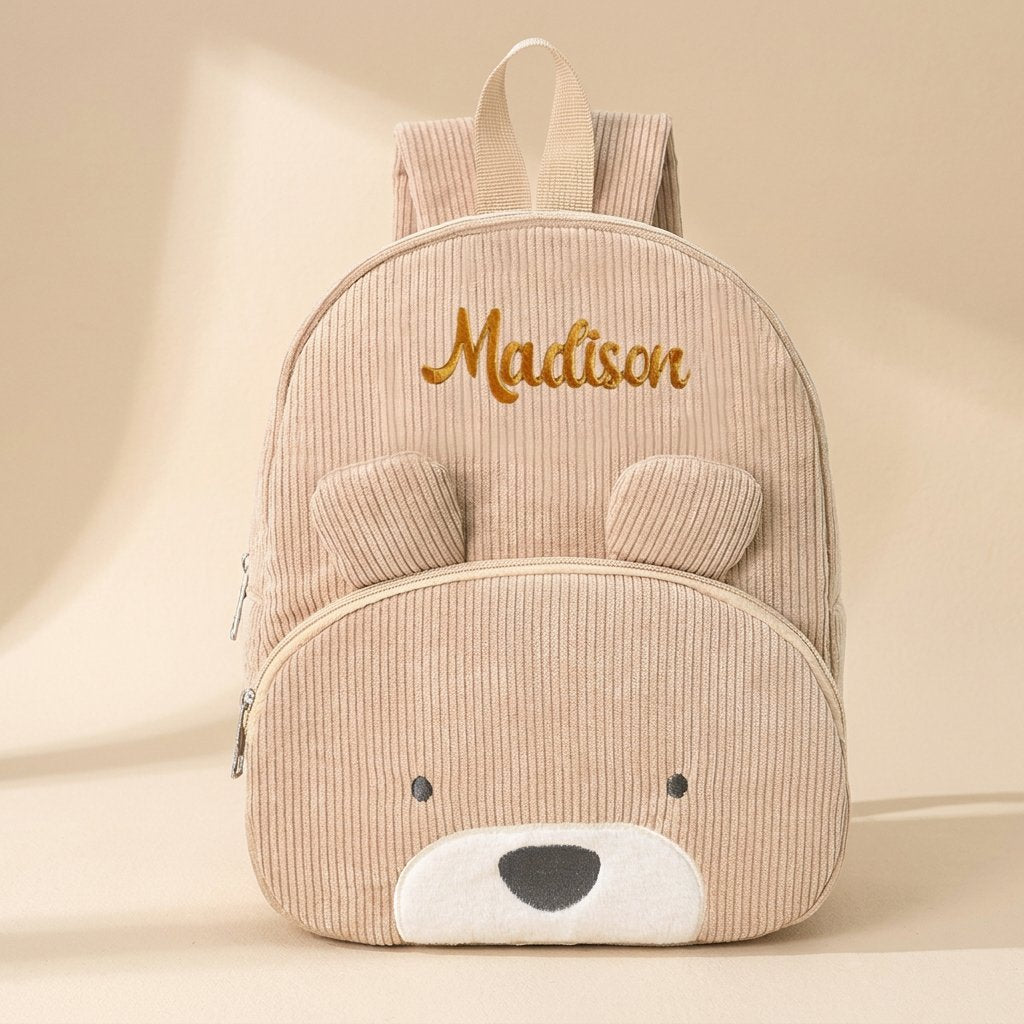 Corduroy animal-pattern backpack with a curved shoulder strap - view 4