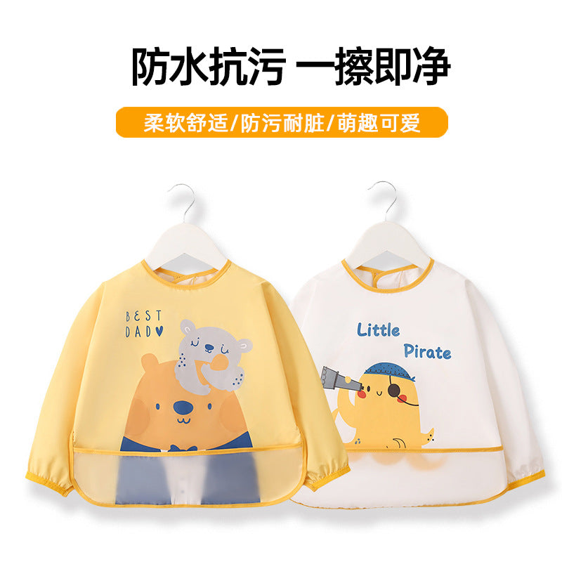 Children's Overalls Super Soft Waterproof Long-Sleeved Anti-Dressing Baby's Eating Clothes Apron Children's Bib Autumn and Winter Clothing with Rice - image 1