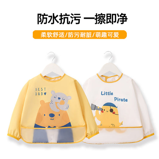Children's Overalls Super Soft Waterproof Long-Sleeved Anti-Dressing Baby's Eating Clothes Apron Children's Bib Autumn and Winter Clothing with Rice - image 1