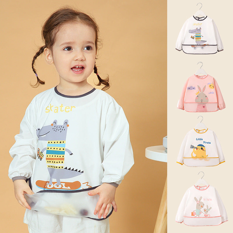 Children's Overalls Super Soft Waterproof Long-Sleeved Anti-Dressing Baby's Eating Clothes Apron Children's Bib Autumn and Winter Clothing with Rice - image 2