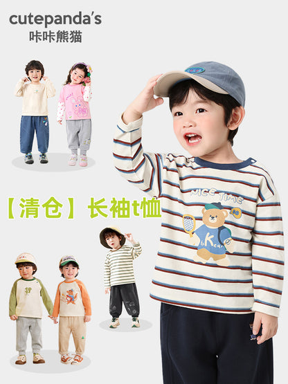 [Long-Sleeve T-Shirt Clearance] Kaka Panda Children's Autumn Clothing Boys' Base Shirt Autumn Girls' Baby Spring and Autumn Tops - image 1