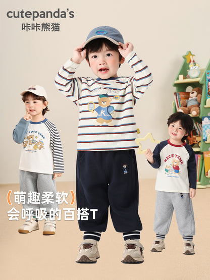 [Long-Sleeve T-Shirt Clearance] Kaka Panda Children's Autumn Clothing Boys' Base Shirt Autumn Girls' Baby Spring and Autumn Tops - image 2