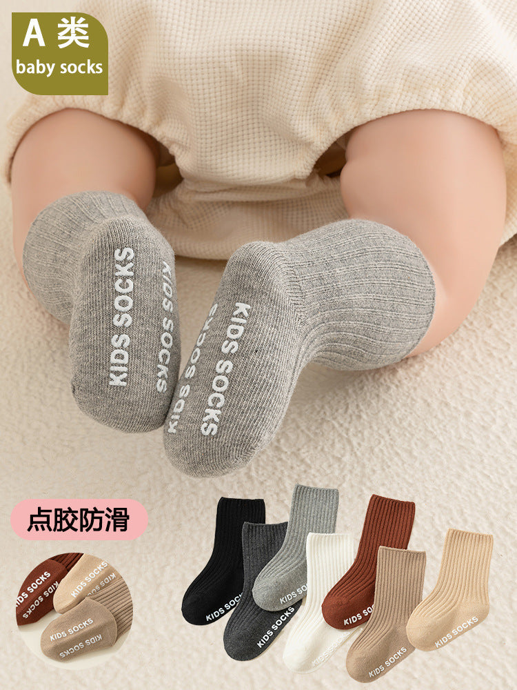 Newborn Infants and Toddlers Spring and Autumn Style A-Grade Cotton Baby Double-Needle Dotted Anti-Slip Loose-Mouth Floor Socks Cross-Border Wholesale 1 - image 1