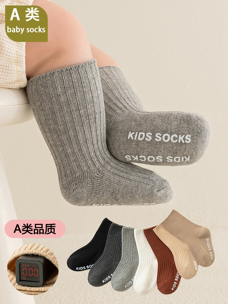 Newborn Infants and Toddlers Spring and Autumn Style A-Grade Cotton Baby Double-Needle Dotted Anti-Slip Loose-Mouth Floor Socks Cross-Border Wholesale 1 - image 2