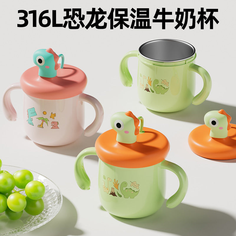 Children's Water Cup Baby Stainless Steel Drop-Resistant Learning Drinking Cup with Lid Home Baby Milk Cup with Lid Thermos Cup - image 1