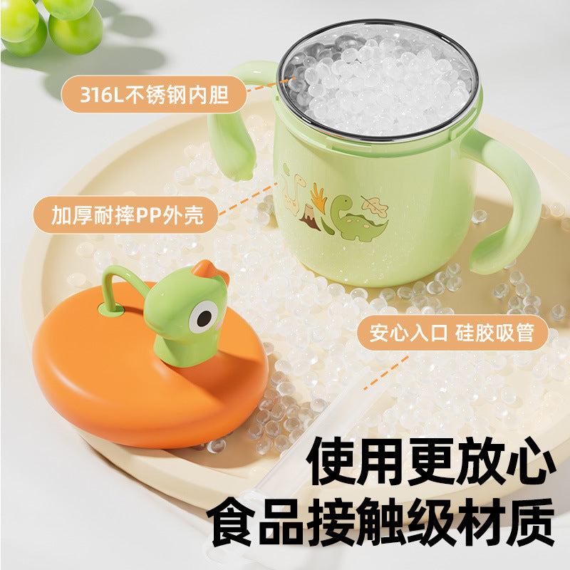 Children's Water Cup Baby Stainless Steel Drop-Resistant Learning Drinking Cup with Lid Home Baby Milk Cup with Lid Thermos Cup - image 2