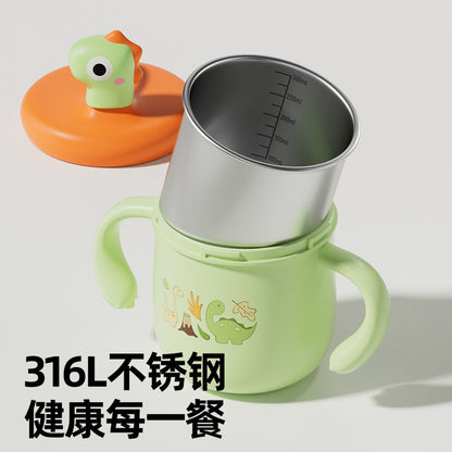 Children's Water Cup Baby Stainless Steel Drop-Resistant Learning Drinking Cup with Lid Home Baby Milk Cup with Lid Thermos Cup - image 3