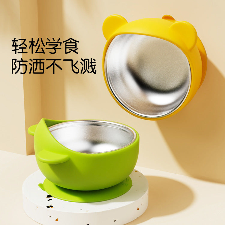 Cross-Border Popular Product: Little Bear Baby and Children's Silicone Dining Plate, Anti-Spill Feeding Bowl, Baby Feeding Utensils, Anti-Scald - image 1