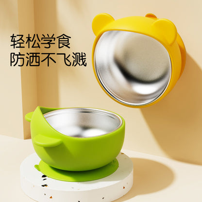 Cross-Border Popular Product: Little Bear Baby and Children's Silicone Dining Plate, Anti-Spill Feeding Bowl, Baby Feeding Utensils, Anti-Scald - image 1