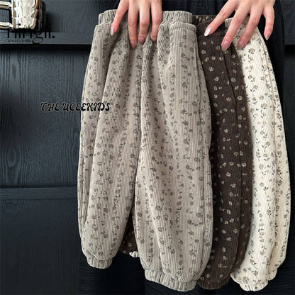 Lemon Baby Girl's Fleece-Lined Pants Winter New Style Girl's Thickened One-piece Fleece Floral Winter Outer Wear Loose Bloomers - image 1