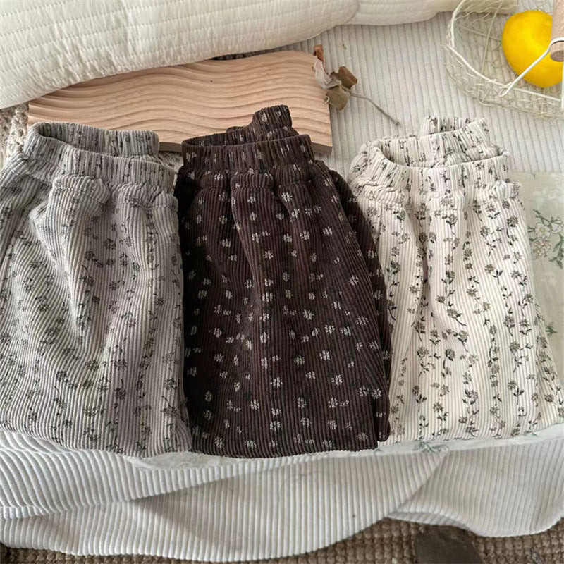 Lemon Baby Girl's Fleece-Lined Pants Winter New Style Girl's Thickened One-piece Fleece Floral Winter Outer Wear Loose Bloomers - image 2
