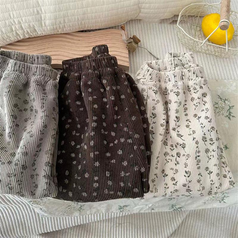 Lemon Baby Girl's Fleece-Lined Pants Winter New Style Girl's Thickened One-piece Fleece Floral Winter Outer Wear Loose Bloomers - image 4