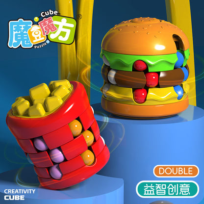 Children's Rubik's Cube Toy Hamburger Fries Magic Bean Stress Relief Fingertip Gyro Rotating Ball Rubik's Cube Puzzle Decompression Toy - image 1