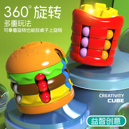 Children's Rubik's Cube Toy Hamburger Fries Magic Bean Stress Relief Fingertip Gyro Rotating Ball Rubik's Cube Puzzle Decompression Toy - image 4