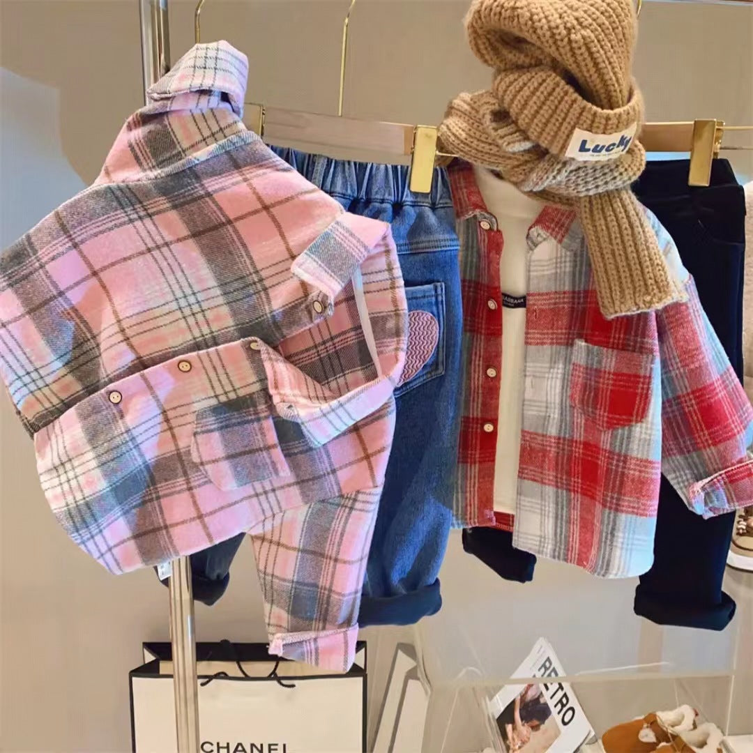 2026 New Autumn Vintage Children's Shirts Korean Style Boys and Girls Turn-Down Collar Shirts Trendy Children's Clothing Wholesale - image 1