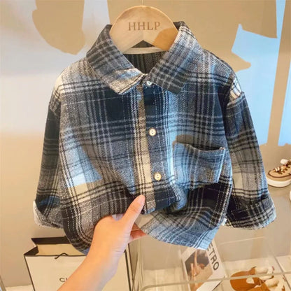 2026 New Autumn Vintage Children's Shirts Korean Style Boys and Girls Turn-Down Collar Shirts Trendy Children's Clothing Wholesale - image 2