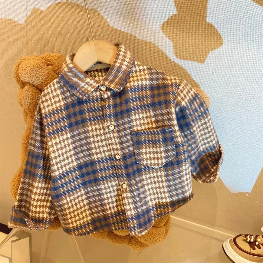 2026 New Autumn Vintage Children's Shirts Korean Style Boys and Girls Turn-Down Collar Shirts Trendy Children's Clothing Wholesale - image 3