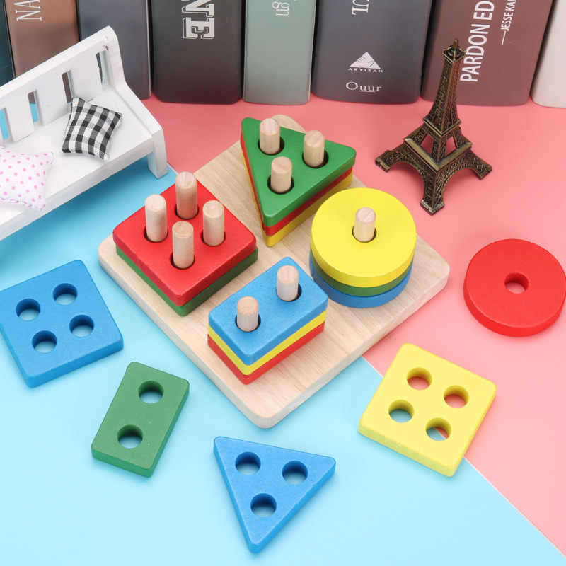 Geometric Shape of Four Sets of Columns of Log Understanding Matching Sets of Columns Building Blocks Kindergarten Baby Early Education Children's Educational T - image 2