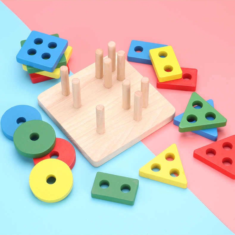 Geometric Shape of Four Sets of Columns of Log Understanding Matching Sets of Columns Building Blocks Kindergarten Baby Early Education Children's Educational T - image 3